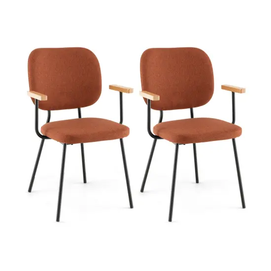 Set of 2 Modern Fabric Dining Chairs with Armrest and Curved Backrest Orange {3}
