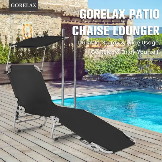 Adjustable Outdoor Beach Patio Pool Recliner with Sun Shade Black {1}