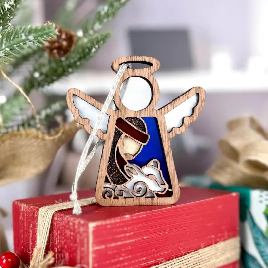 3.5" (H) Christmas Nativity Shepherd With Sheep Ornament - Handcrafted in Texas - Mother's Angels® Christmas Angel Wings Figurine {3}