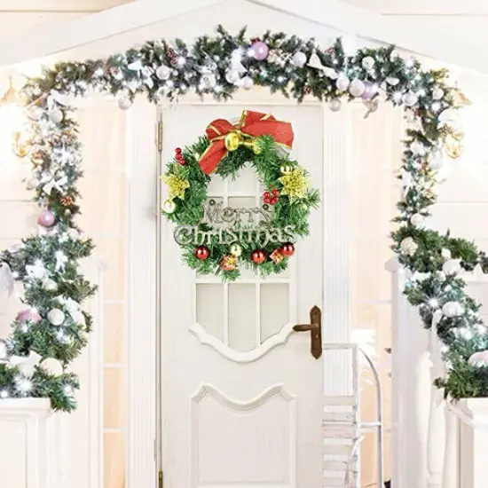 Christmas Wreath with Golden Bows for Indoor Outdoor Holiday Decoration {2}