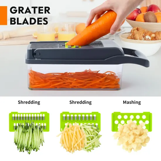 Vegetable Chopper, Pro Onion Chopper, Multifunctional 13 in 1 Food Chopper, Kitchen Vegetable Slicer Dicer Cutter,Veggie Chopper With 8 Blades,Carrot and Garlic Chopper With Container (Gray) {5}