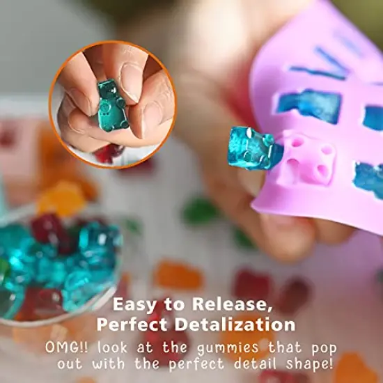 32 Pieces Gummy Bear Molds Silicone , Non-stick Chocolate Candy Mold 18 Shapes for 327 Candies, With 4 Droppers, Clean Brush, Storage Box, 20 Wrappers, Including Dinosaur Mini Donut Fruit Animals Shaped {5}