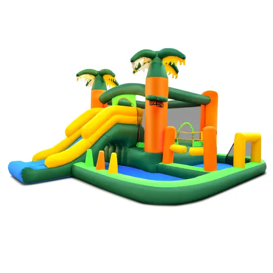 8-in-1 Tropical Inflatable Bounce Castle with 2 Ball Pits Slide and Tunnel {2}