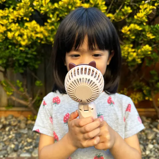 Wrapables Mini Portable Handheld and Desktop Rechargeable USB Fan, Pink Cat {3}