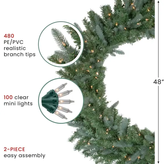 Northlight Real Touch&trade; Pre-Lit Granville Fraser Fir Artificial Christmas Wreath - 48" - Clear Lights Green {6}