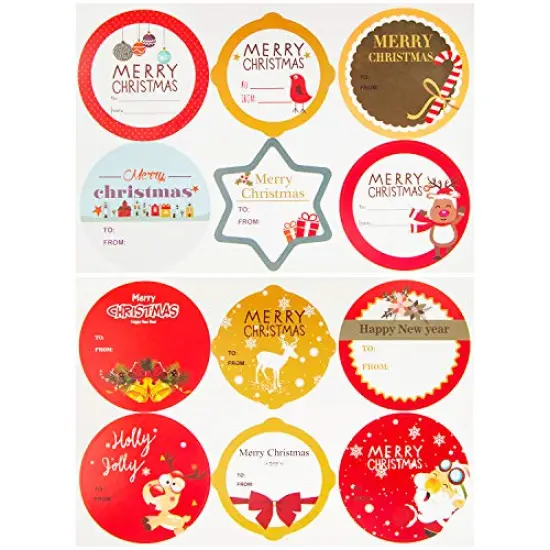 HongyiTime 144 Count Tags Sticker,Christmas Name Labels for Present,48 Jumbo Designs Christmas Stickers Name Tags,Holiday Present Label {5}