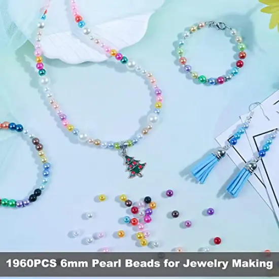 1960 PIECES Pearl Beads, 6mm 28 Colors Multicolor Loose Beads for Crafts with Holes for Jewelry Making, Small Filler Beads for Crafting Bracelet Necklace Earrings {5}