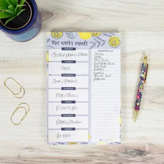 bloom daily planners Planning Pad, 6" x 9", Meal Planning Pad with Magnets, Blue Lemons {5}