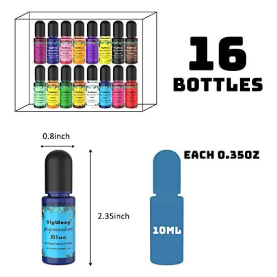 Epoxy Resin Pigment - 16 Color Liquid Translucent Epoxy Resin Colorant, Highly Concentrated Epoxy Resin Dye for DIY Jewelry Making, AB Resin Coloring for Paint, Craft - 10ml Each {3}