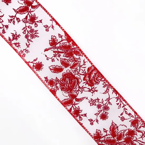 Designer’s Shop Rose Floral wired edge ribbon, 2.5” x 10 yard, Holiday and Wedding Ribbons Red {3}