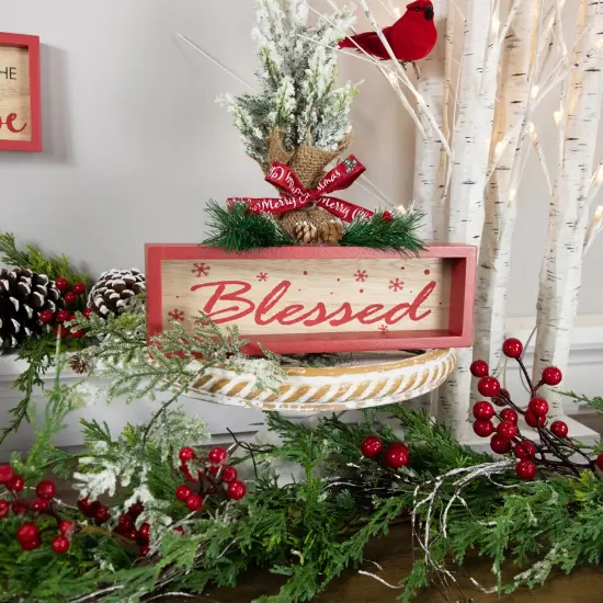 Northlight Framed "Blessed" Wooden Christmas Decoration - 9.75" Red {3}