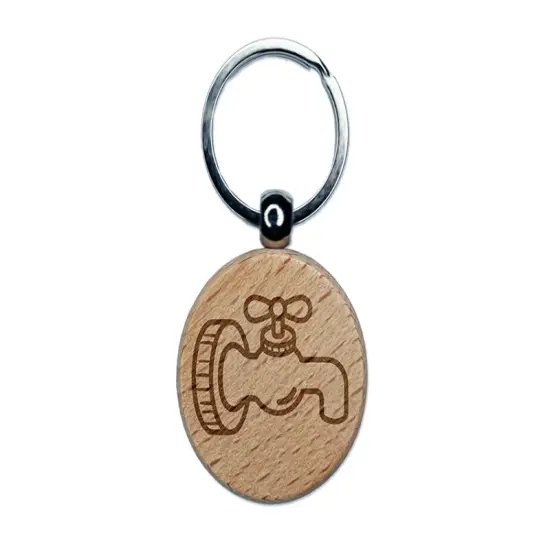 Water Faucet Engraved Wood Round Keychain Tag Charm {1}