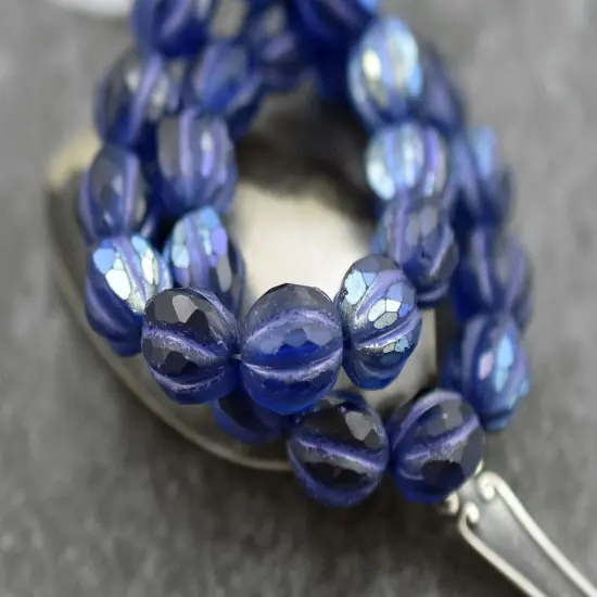 *12* 10mm Purple Washed Matte Pacific Blue AB Faceted Round Melon Beads {2}