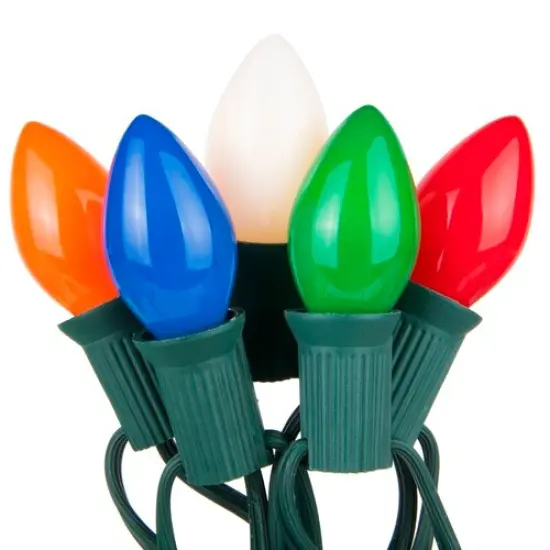 C7 Multi: Red, Blue, Green, Orange, White Opaque Steady 25 Light Set, Green Wire Multicolor {1}