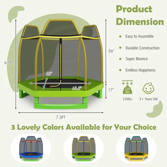Mini Trampoline for Kids with Safety Net Foam Poles Steel Frame Bounce Jumper for Indoor Outdoor Yellow {3}