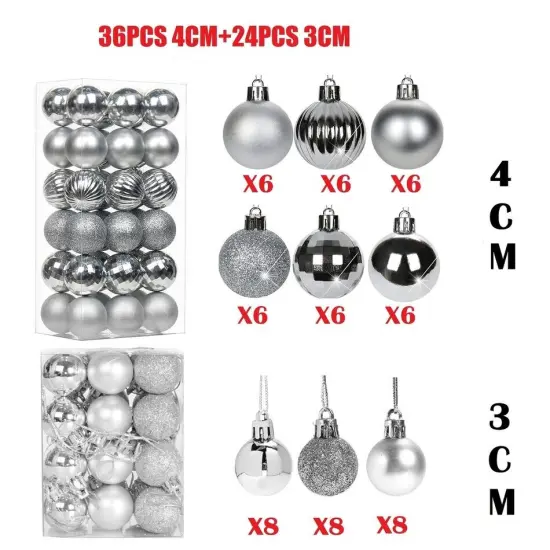 Kitcheniva Shatterproof Christmas Balls 60 Pcs Silver {2}