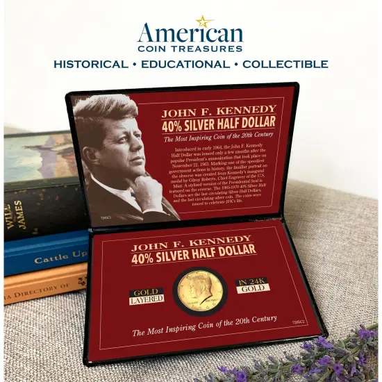 Silver JFK Half Dollar Coin Layered in Pure Gold {3}