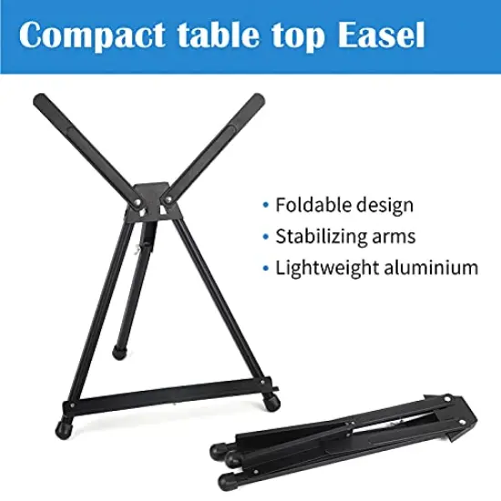 Aluminum 15" to 21" Tabletop Easel Display, Black Tripod with Rubber Feet, Holds Canvas, Paintings, Books, Photos, Signs {1}