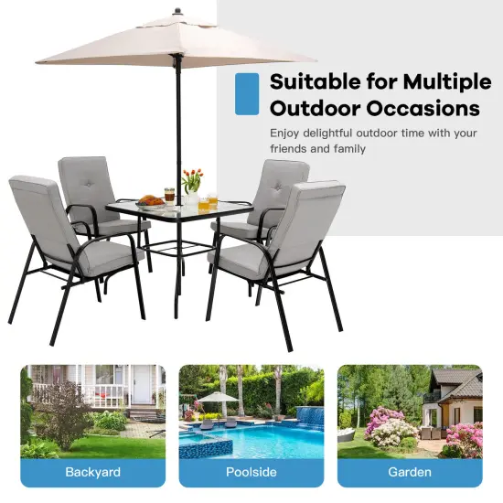 4 Patio Dining Stackable Chairs Set with High-Back Cushions {5}