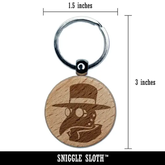 Plague Doctor Mask Engraved Wood Round Keychain Tag Charm {2}