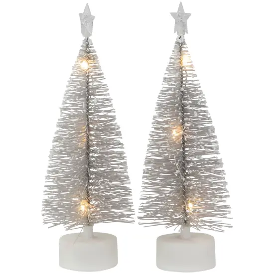 Northlight LED Lighted Mini Bottle Brush with Star Topper Christmas Village Trees - Set of 2 Silver {5}