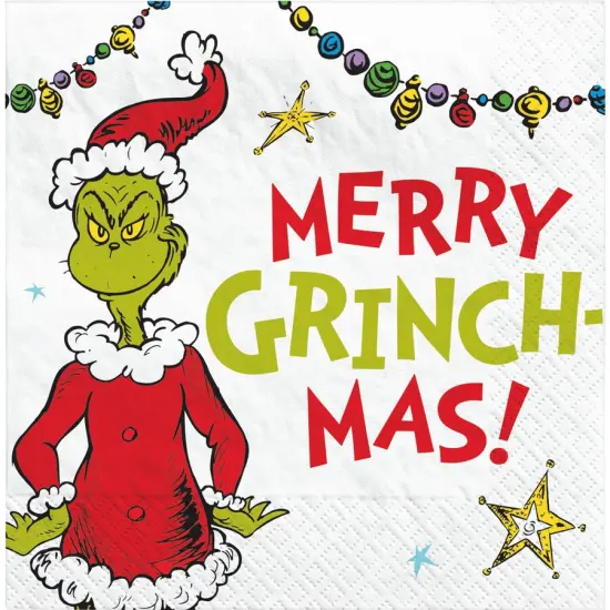 Traditional Grinch Merry Grinchmas Beverage Napkin {1}