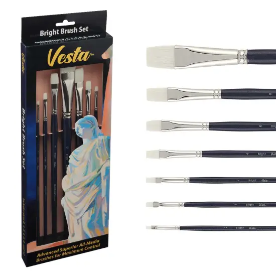 Creative Mark Vesta Synthetic Bristle Artist Paint Brushes for Acrylic Painting - Long Handle Acrylic Paint Brush Sets Mimic Chungking Bristles for Oils and Alkyds - Filbert, Bright, Flat, Round {5}