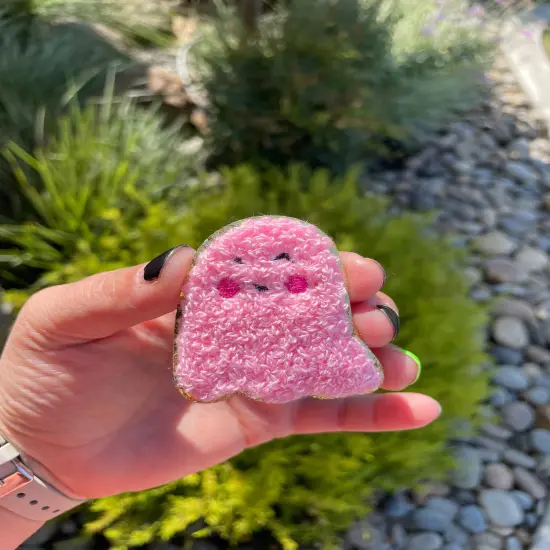 Pink Ghost Glitter Chenille Patch (iron on) {1}