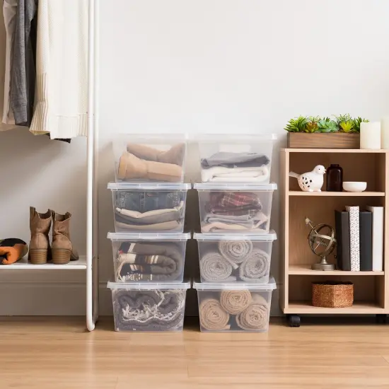 IRIS USA 17 Qt Clear Storage Box, BPA-Free Plastic Stackable Bin with Lid, Containers to Organize Shoes and Closet Shelves, Classroom Organization Teacher Tools, Game Storage, 12 Pack {4}