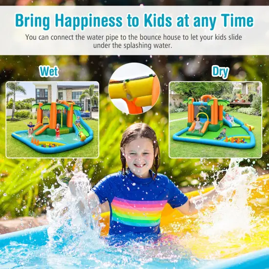 7-in-1 Inflatable Water Slide Park with Trampoline Climbing and 750W Blower {5}