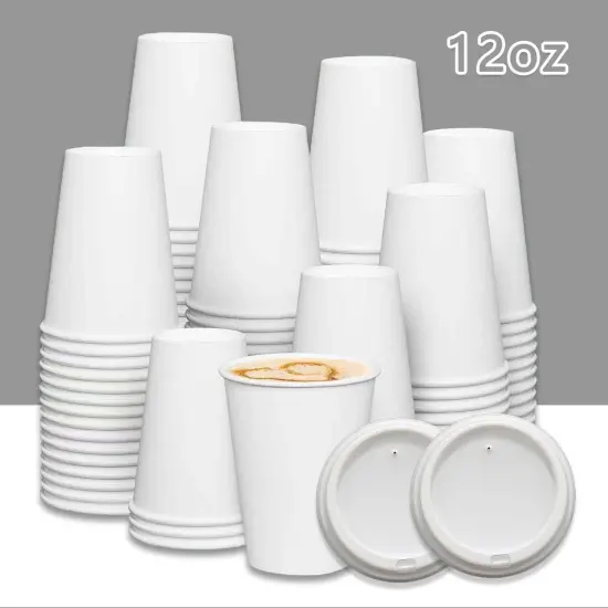 12oz Disposable Paper Coffee Cups with Lids for Hot Drinks {2}