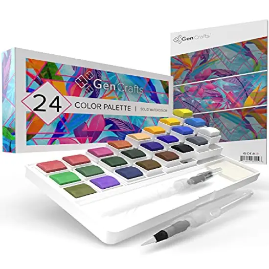 Watercolor Palette with Bonus Paper Pad 24 Premium Colors - 2 Refilable Water Brush Pens - 15 Sheets of Water Color Paper - Portable Painting {2}