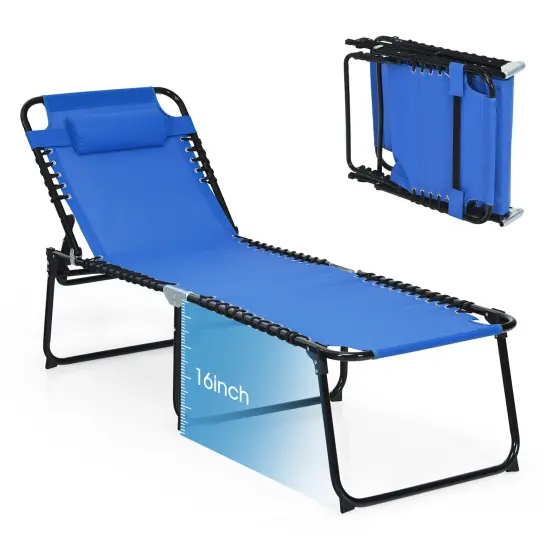 Foldable Recline Lounge Chair with Adjustable Backrest and Footrest Blue {4}