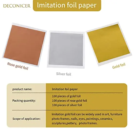 DECONICER 300pcs Imitaion Gold Leaf Sheets for Resin.3 Multi-Color Gold Foil Sheets (Gold,Silver,Rose Gold) are Suitable for Art,Crafts,Resin,Painting,Furniture,Decoration.3.15×3.35 inches. {6}