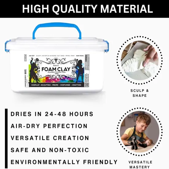 Pixiss Black and White Modeling Foam Clay - Premium Foam Air Dry Clay Cosplay Foam for Costumes, 1500 Gram Sculpting Clay for Crafts - Flexible Air Drying Clay Foam {2}