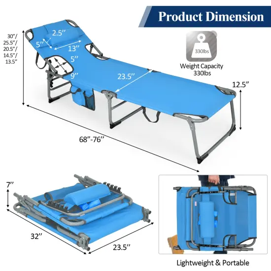 Folding Beach Lounge Chair with Pillow for Outdoor Blue {5}
