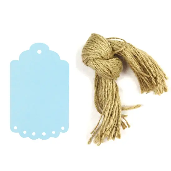 Wrapables 50 Gift Tags/Kraft Hang Tags with Free Cut Strings for Gifts, Crafts & Price Tags, Small Scalloped Edge, Blue {1}