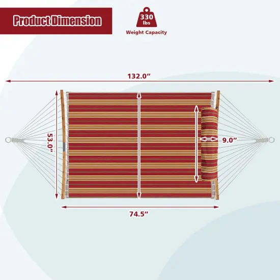 2-Person Outdoor Hammock with Pillow &ndash; Polyester Fabric, Bamboo Spreader Bars Red {4}