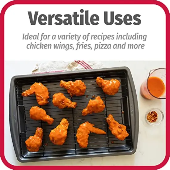 15" x 10.5" Premium Nonstick Carbon Steel Crispy Bacon Multipurpose Baking Pan Set, Dark Gray {6}