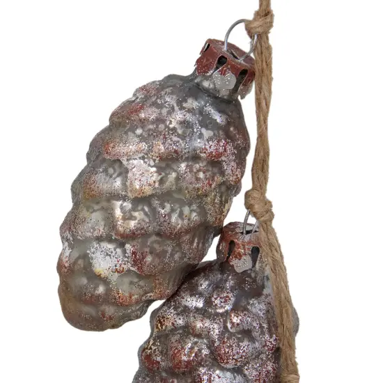 Northlight Pine Cone Glass Christmas Ornament - 7" - Rust and Silver Brown {4}