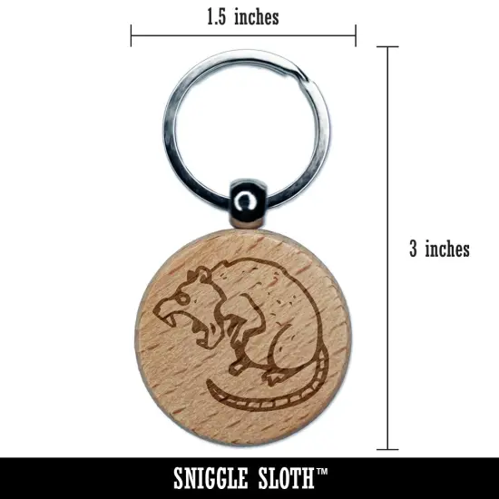 Ferocious Rat Rodent Snarling Engraved Wood Round Keychain Tag Charm {2}