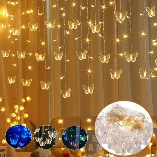 Butterfly Fairy String Curtain Lights for Christmas Party Decor Warm white {2}