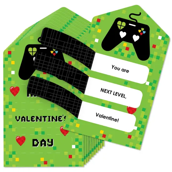 Big Dot of Happiness Game Zone - Pixel Video Game Cards for Kids - Happy Valentine's Day Pull Tabs - Set of 12 {1}