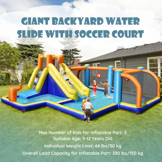 Giant Soccer Themed Inflatable Water Slide Bouncer with Splash Pool {5}