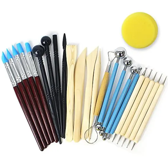 RUBFAC, 24pcs Polymer Clay Tools, Modeling, Sculpting Dotting Tools Set Pottery Tools with Air Dry Ball Stylus, Rock Painting Kit for Sculpture Pottery {6}
