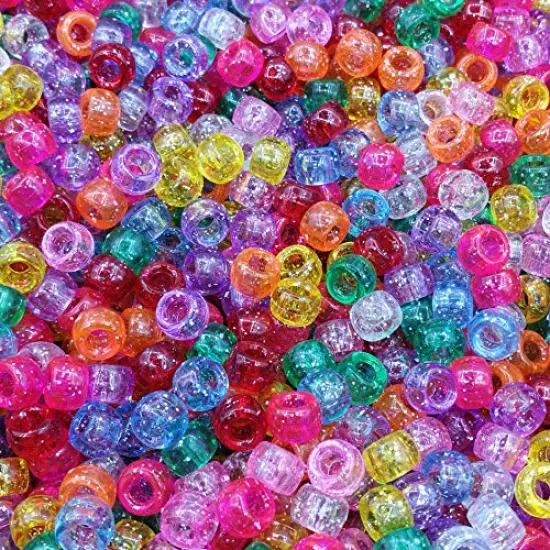 500 Pieces 6x9mm Mixed Colors Glitter Transparent Mix Plastic Pony Beads {3}