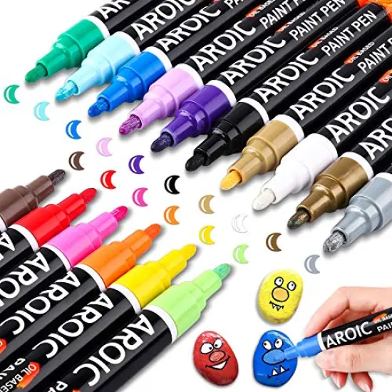 Paint Pens Paint Markers, 16 colors Oil-Based Waterproof Paint Marker Pen Set On Rock, Wood, Fabric, Metal, Plastic, Glass, Canvas, Mugs, Waterproof, DIY Craft and More {3}