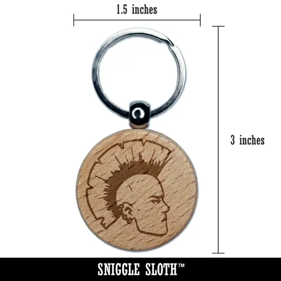 Punk Rocker with Mohawk Engraved Wood Round Keychain Tag Charm {2}