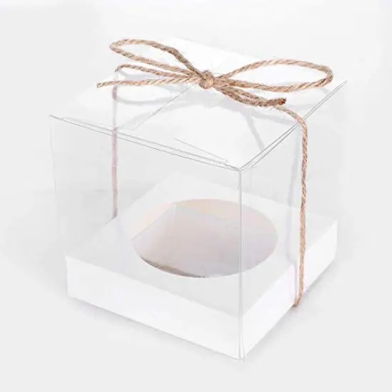 12 PCS Single Clear Cupcake Containers, Clear Boxes for Favors 3.5x3.5x3.5 inch, Wedding Favor Gift Box with Inserts and Ribbon,Individual Packaging for Display(White) {2}