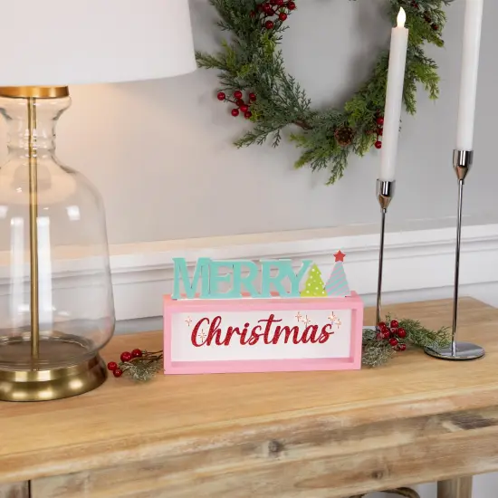 Northlight Lighted "Merry Christmas" Shadow Box Christmas Tree Decoration - 10" - Multicolor Pink {3}